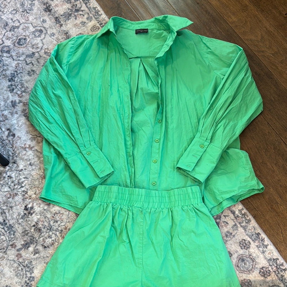 Green Button-Up Shirt and Shorts Set